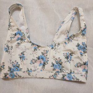 Swimsuit top - white/blue floral